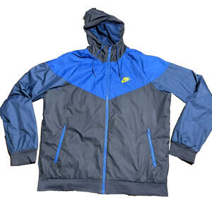 Nike Vintage Rare Windrunner Windbreaker Jacket Blue Navy Yellow Swoosh Size L
